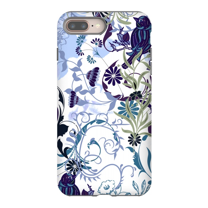 iPhone 7 plus StrongFit Line art botanical illustration - flowers and birds by Oana 