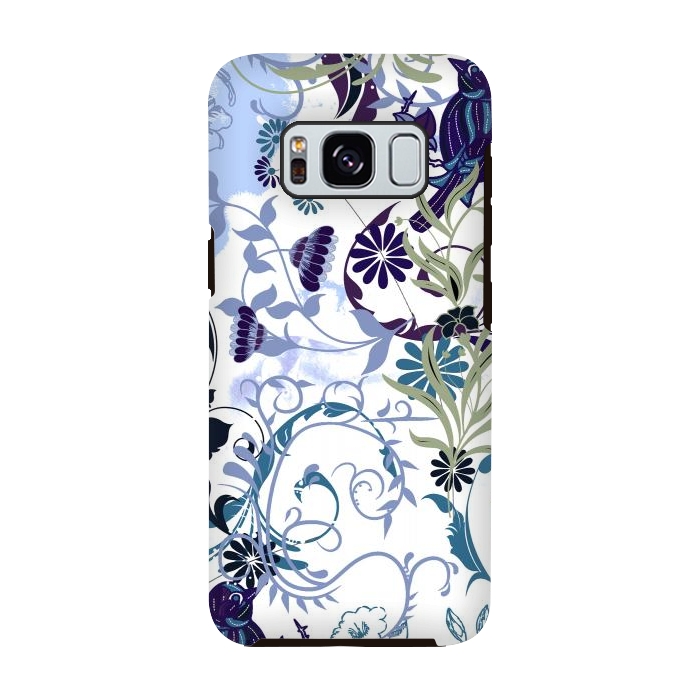 Galaxy S8 StrongFit Line art botanical illustration - flowers and birds by Oana 
