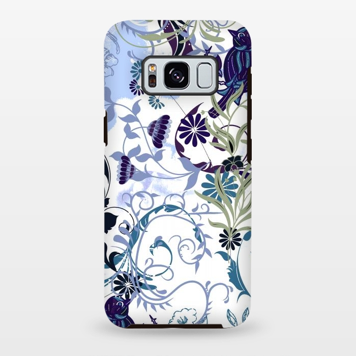 Galaxy S8 plus StrongFit Line art botanical illustration - flowers and birds by Oana 