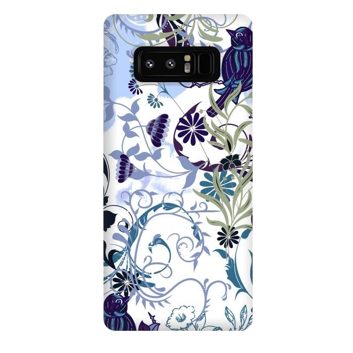 Galaxy Note 8 StrongFit Line art botanical illustration - flowers and birds by Oana 