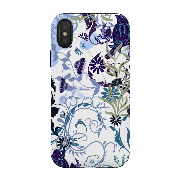 iPhone Xs / X StrongFit Line art botanical illustration - flowers and birds by Oana 