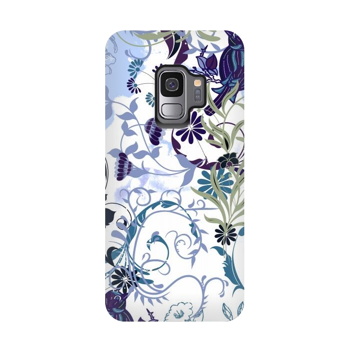 Galaxy S9 StrongFit Line art botanical illustration - flowers and birds by Oana 