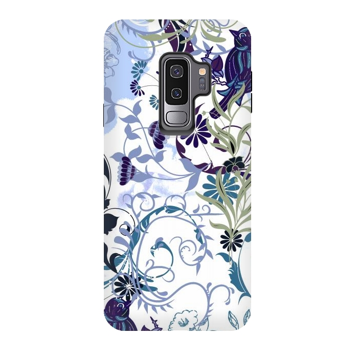 Galaxy S9 plus StrongFit Line art botanical illustration - flowers and birds by Oana 