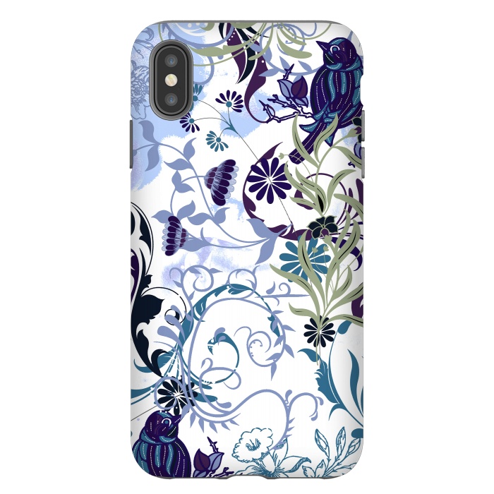 iPhone Xs Max StrongFit Line art botanical illustration - flowers and birds by Oana 