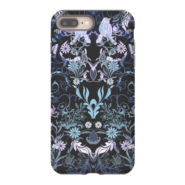 iPhone 7 plus StrongFit Line art elegant flowers and birds pattern by Oana 