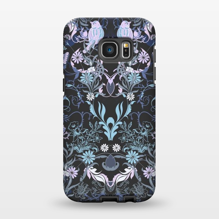 Galaxy S7 EDGE StrongFit Line art elegant flowers and birds pattern by Oana 