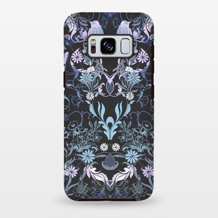 Galaxy S8 plus StrongFit Line art elegant flowers and birds pattern by Oana 