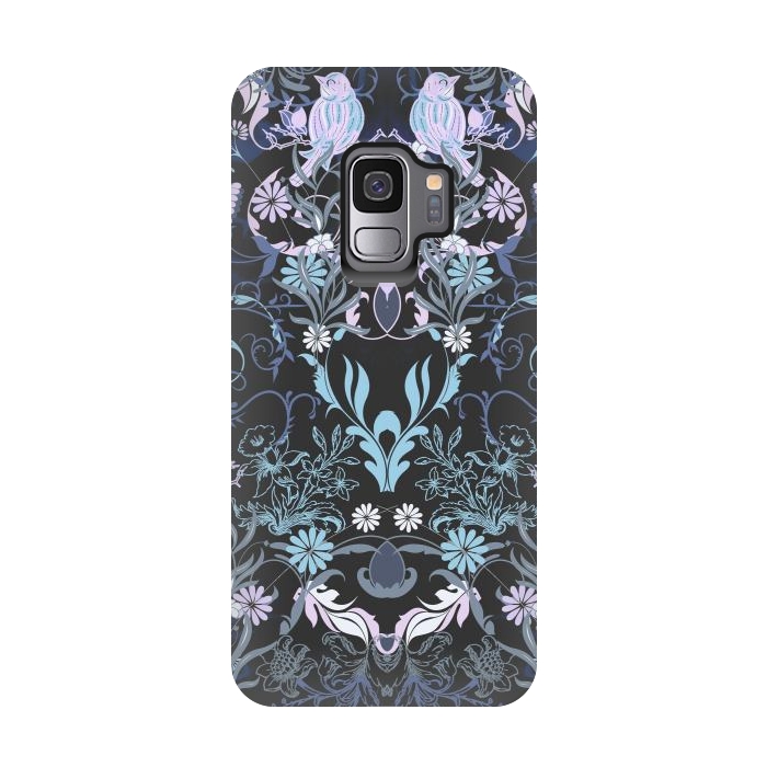 Galaxy S9 StrongFit Line art elegant flowers and birds pattern by Oana 