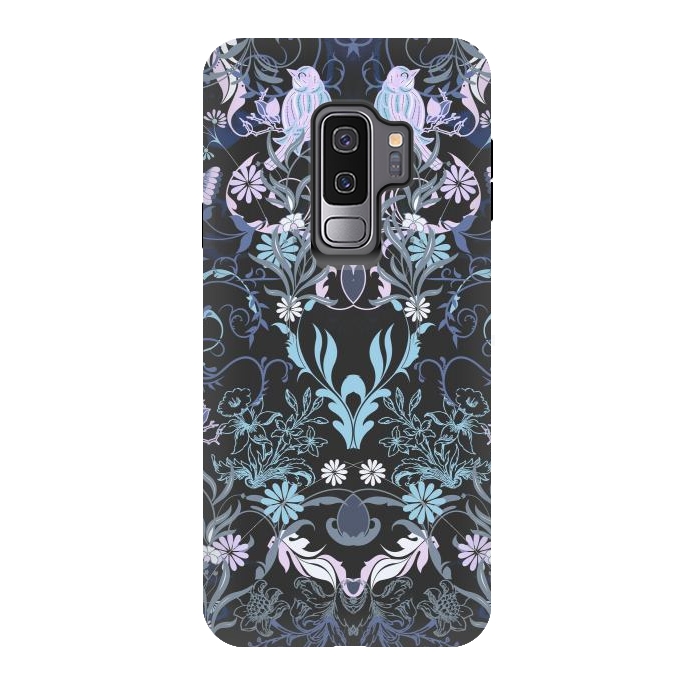Galaxy S9 plus StrongFit Line art elegant flowers and birds pattern by Oana 
