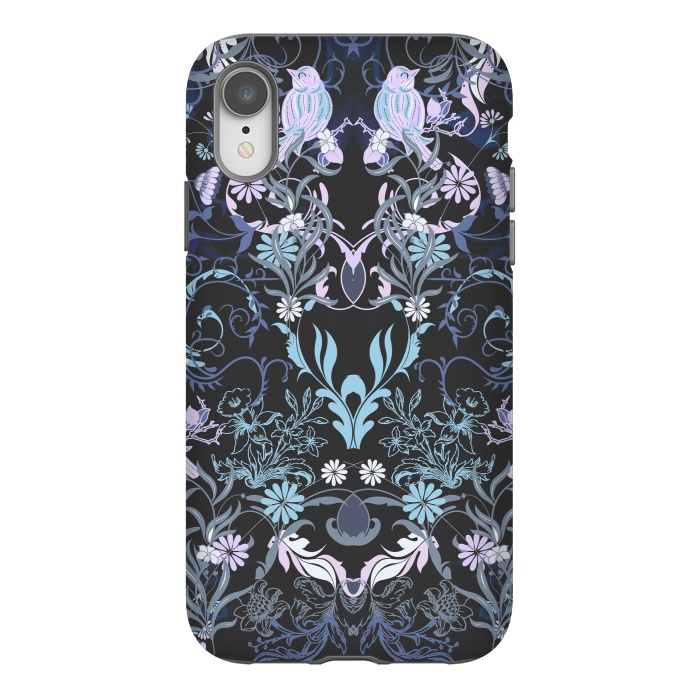 iPhone Xr StrongFit Line art elegant flowers and birds pattern by Oana 