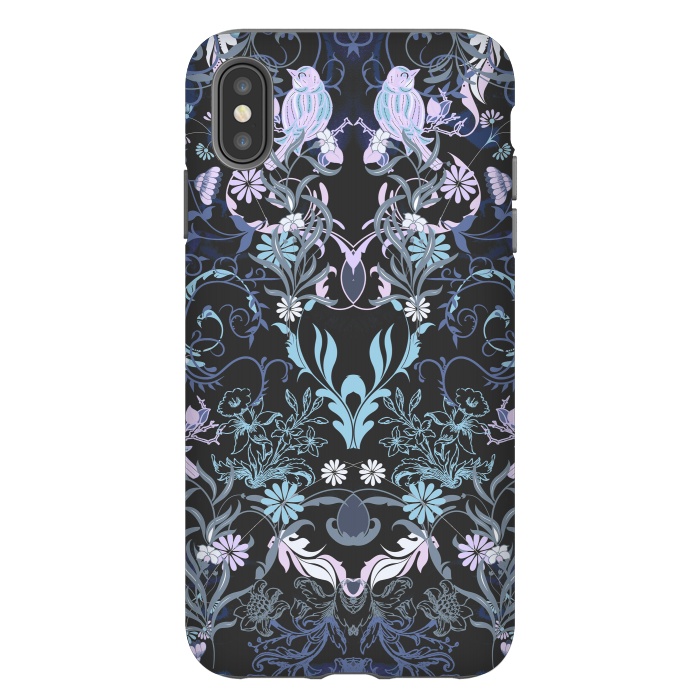 iPhone Xs Max StrongFit Line art elegant flowers and birds pattern by Oana 