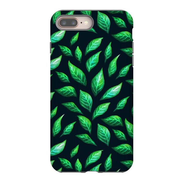 iPhone 7 plus StrongFit Dark Abstract Green Leaves Pattern by Boriana Giormova