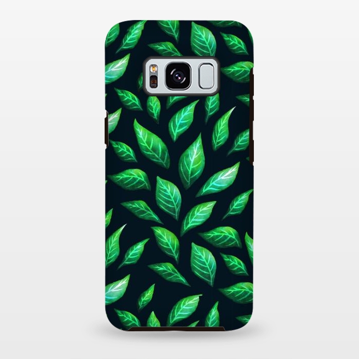 Galaxy S8 plus StrongFit Dark Abstract Green Leaves Pattern by Boriana Giormova
