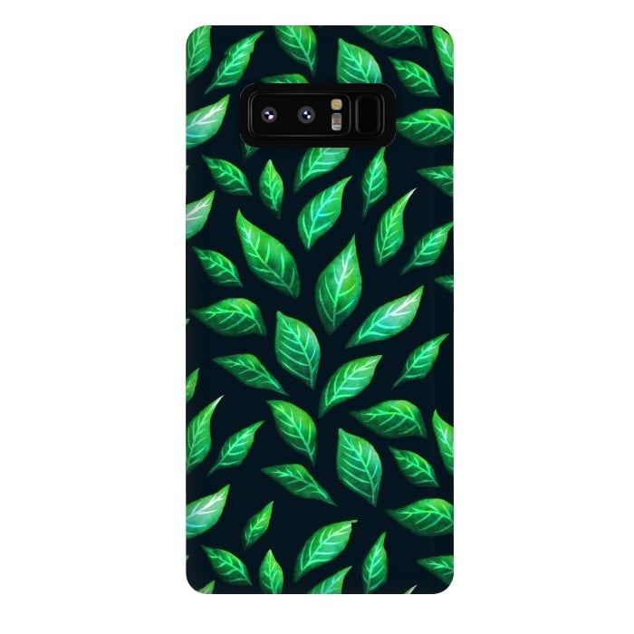 Galaxy Note 8 StrongFit Dark Abstract Green Leaves Pattern by Boriana Giormova