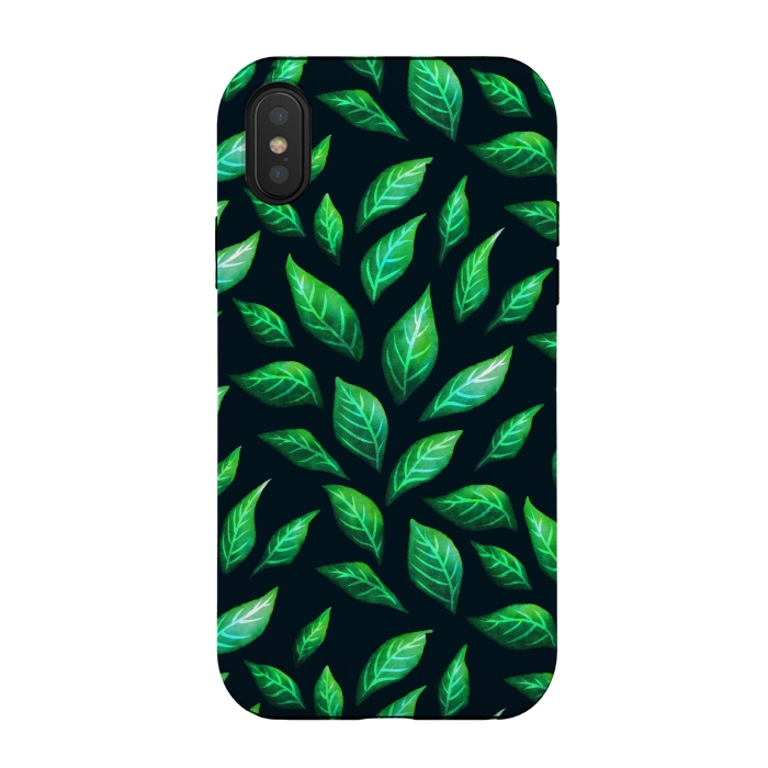 iPhone Xs / X StrongFit Dark Abstract Green Leaves Pattern by Boriana Giormova