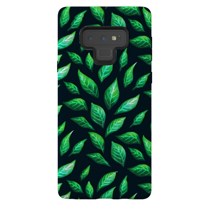 Galaxy Note 9 StrongFit Dark Abstract Green Leaves Pattern by Boriana Giormova
