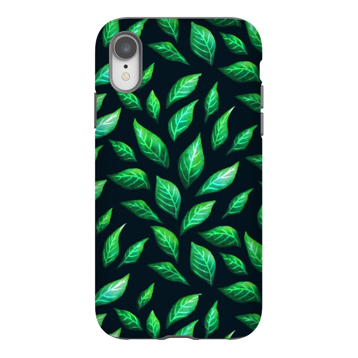 iPhone Xr StrongFit Dark Abstract Green Leaves Pattern by Boriana Giormova