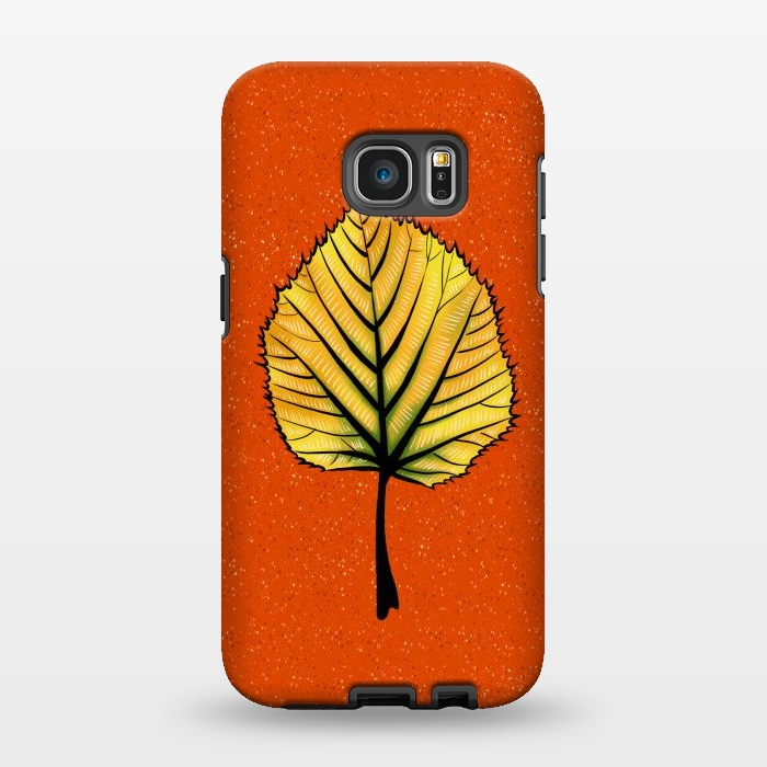 Galaxy S7 EDGE StrongFit Yellow Linden Leaf On Orange | Decorative Botanical Art by Boriana Giormova