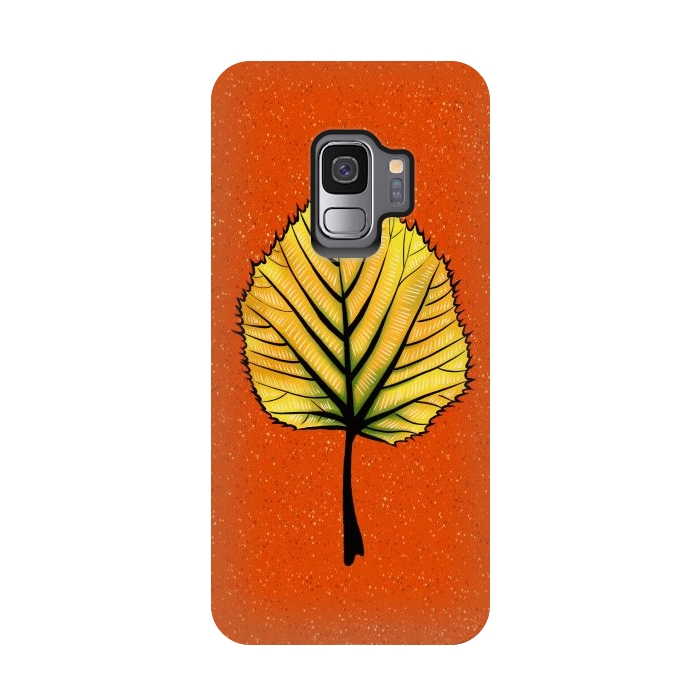 Galaxy S9 StrongFit Yellow Linden Leaf On Orange | Decorative Botanical Art by Boriana Giormova