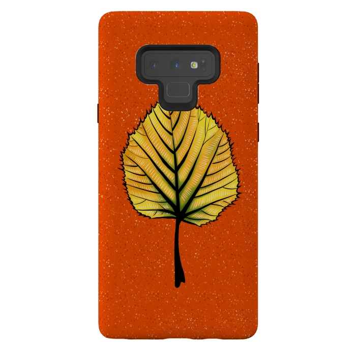 Galaxy Note 9 StrongFit Yellow Linden Leaf On Orange | Decorative Botanical Art by Boriana Giormova