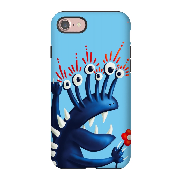 iPhone 7 StrongFit Funny Monster In Blue With Flower by Boriana Giormova