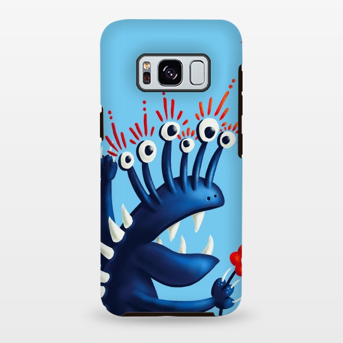 Galaxy S8 plus StrongFit Funny Monster In Blue With Flower by Boriana Giormova