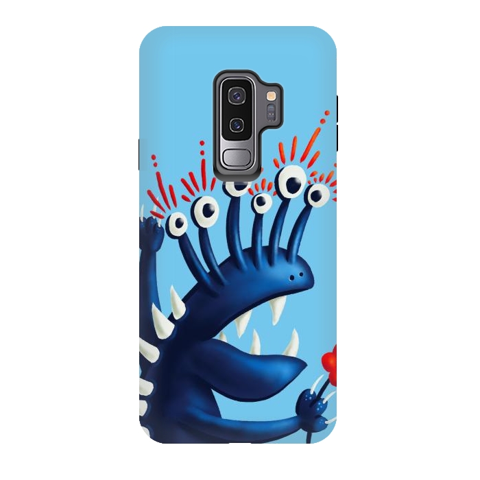 Galaxy S9 plus StrongFit Funny Monster In Blue With Flower by Boriana Giormova