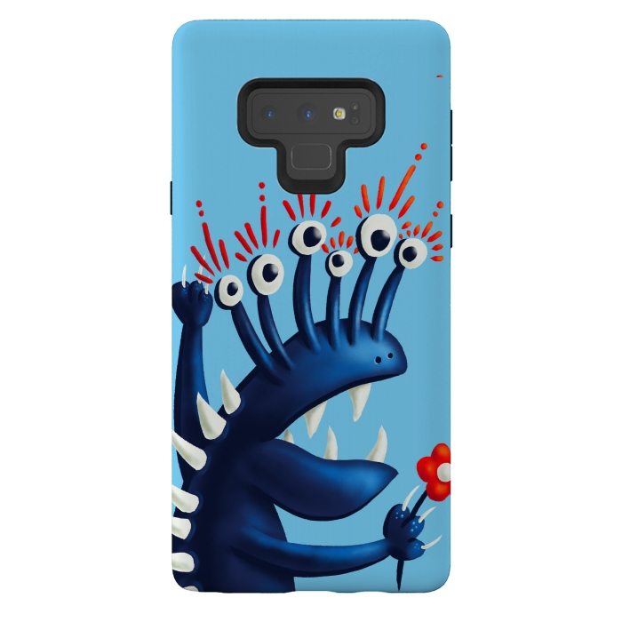 Galaxy Note 9 StrongFit Funny Monster In Blue With Flower by Boriana Giormova