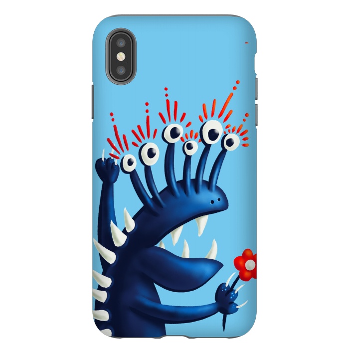 iPhone Xs Max StrongFit Funny Monster In Blue With Flower by Boriana Giormova