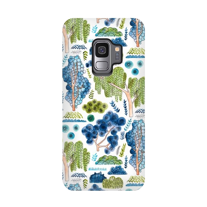 Galaxy S9 StrongFit Watercolor Chinoiserie Trees  by Tigatiga