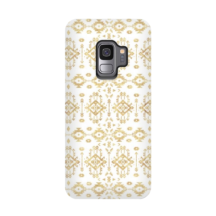 Galaxy S9 StrongFit  Luxury gold geometric tribal Aztec pattern by InovArts
