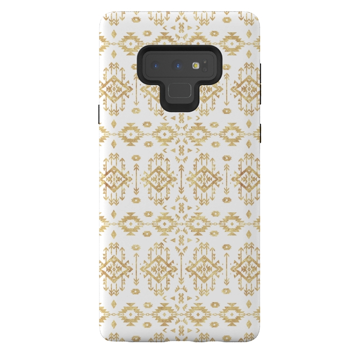 Galaxy Note 9 StrongFit  Luxury gold geometric tribal Aztec pattern by InovArts