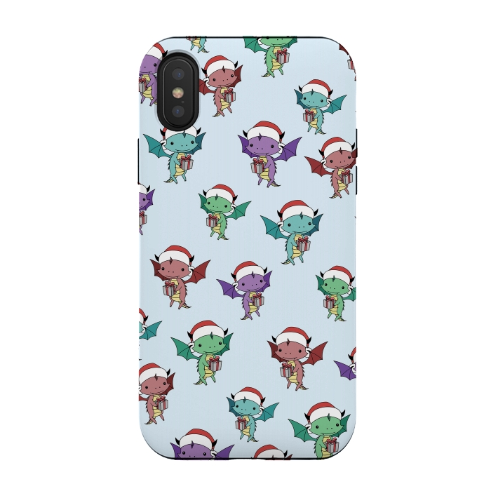 iPhone Xs / X StrongFit xmas dragon pattern by Laura Nagel