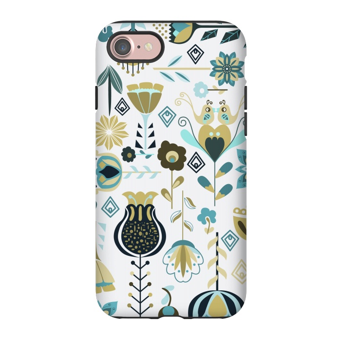 iPhone 7 StrongFit Scandinavian Flowers in Blue and Green by Paula Ohreen
