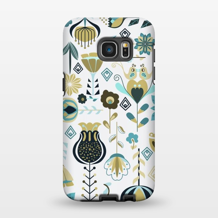 Galaxy S7 EDGE StrongFit Scandinavian Flowers in Blue and Green by Paula Ohreen