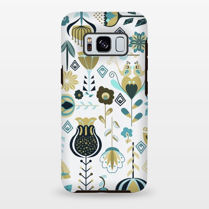 Galaxy S8 plus StrongFit Scandinavian Flowers in Blue and Green by Paula Ohreen