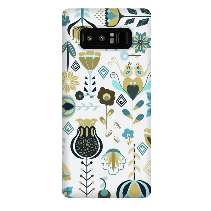 Galaxy Note 8 StrongFit Scandinavian Flowers in Blue and Green by Paula Ohreen