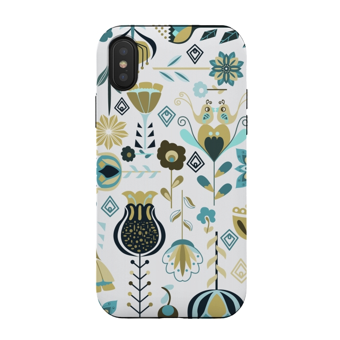 iPhone Xs / X StrongFit Scandinavian Flowers in Blue and Green by Paula Ohreen