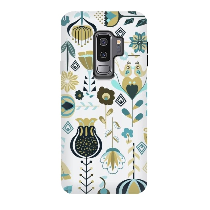Galaxy S9 plus StrongFit Scandinavian Flowers in Blue and Green by Paula Ohreen