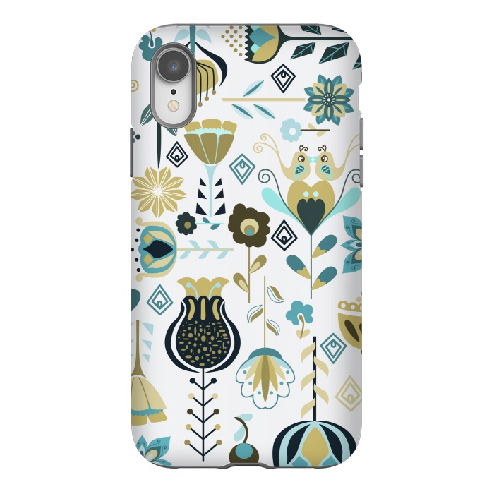 iPhone Xr StrongFit Scandinavian Flowers in Blue and Green by Paula Ohreen