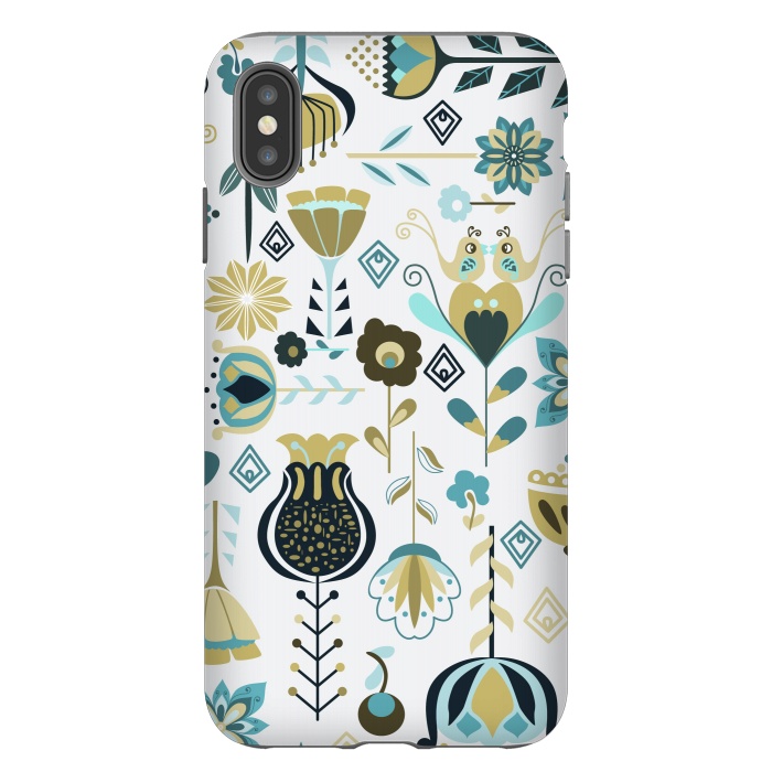iPhone Xs Max StrongFit Scandinavian Flowers in Blue and Green by Paula Ohreen