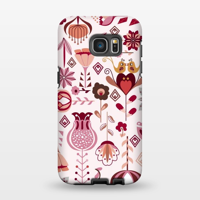 Galaxy S7 EDGE StrongFit Scandinavian Flowers in Pink and Orange by Paula Ohreen