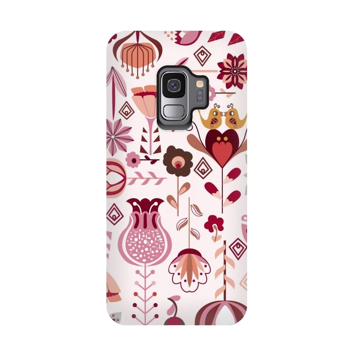 Galaxy S9 StrongFit Scandinavian Flowers in Pink and Orange by Paula Ohreen
