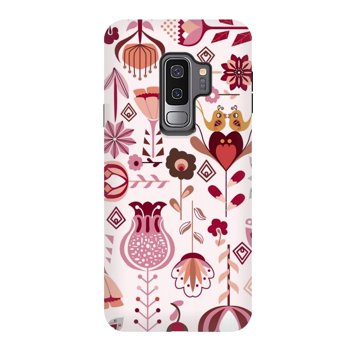 Galaxy S9 plus StrongFit Scandinavian Flowers in Pink and Orange by Paula Ohreen