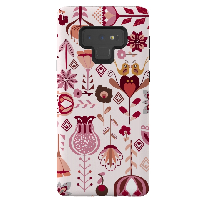 Galaxy Note 9 StrongFit Scandinavian Flowers in Pink and Orange by Paula Ohreen