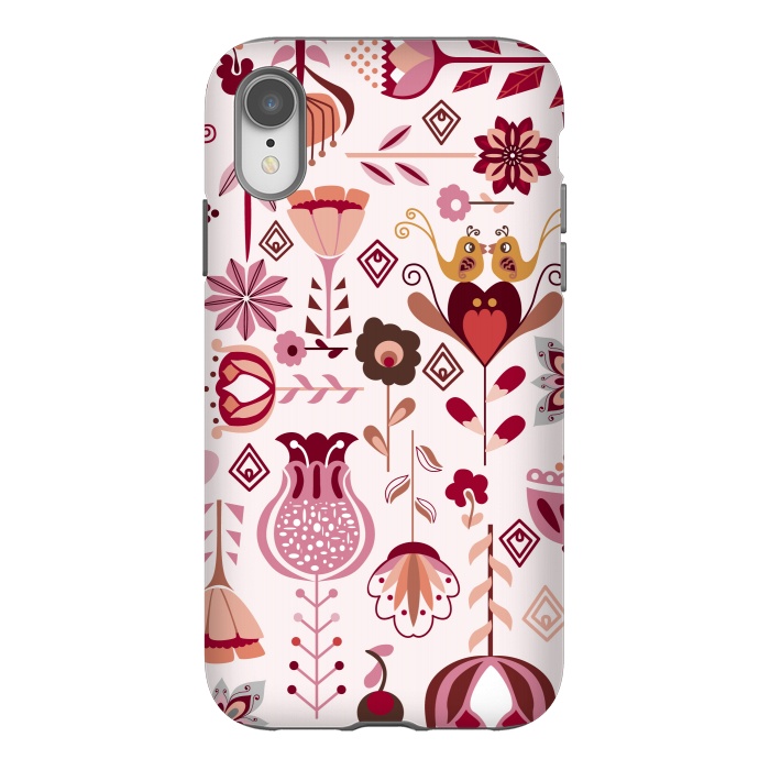 iPhone Xr StrongFit Scandinavian Flowers in Pink and Orange by Paula Ohreen