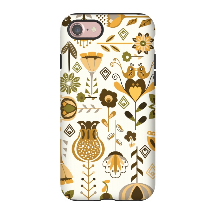 iPhone 7 StrongFit Scandinavian Flowers in Mustard and Green by Paula Ohreen