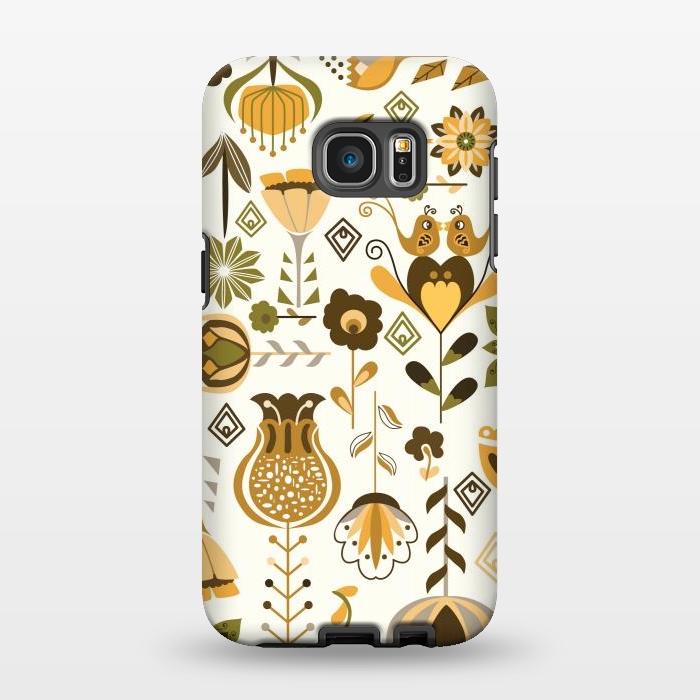 Galaxy S7 EDGE StrongFit Scandinavian Flowers in Mustard and Green by Paula Ohreen