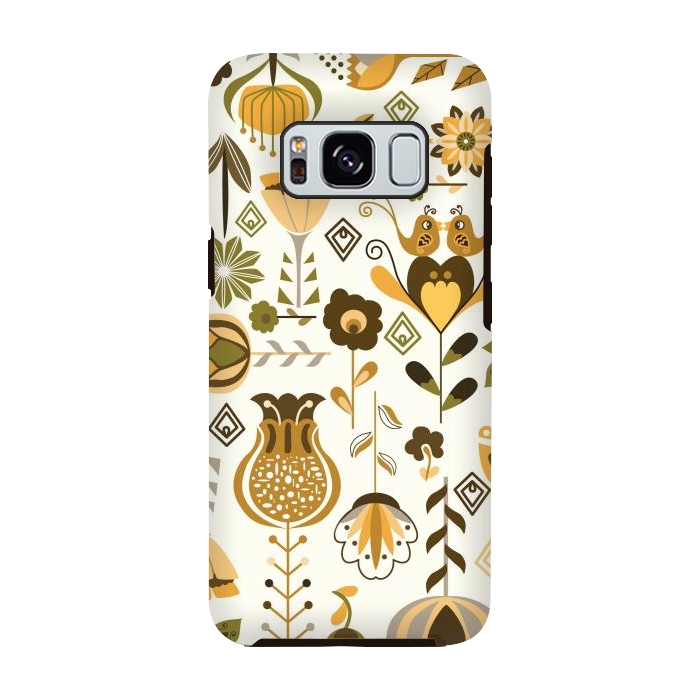 Galaxy S8 StrongFit Scandinavian Flowers in Mustard and Green by Paula Ohreen