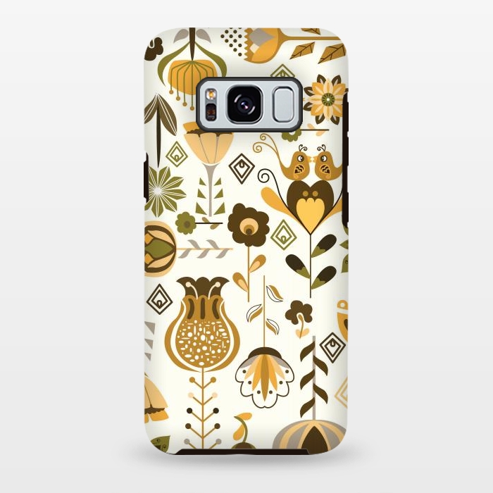 Galaxy S8 plus StrongFit Scandinavian Flowers in Mustard and Green by Paula Ohreen